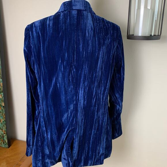 One Drop Size M Women's Crushed Velvet Blazer Jacket Royal Blue Holiday Party - Picture 6 of 12